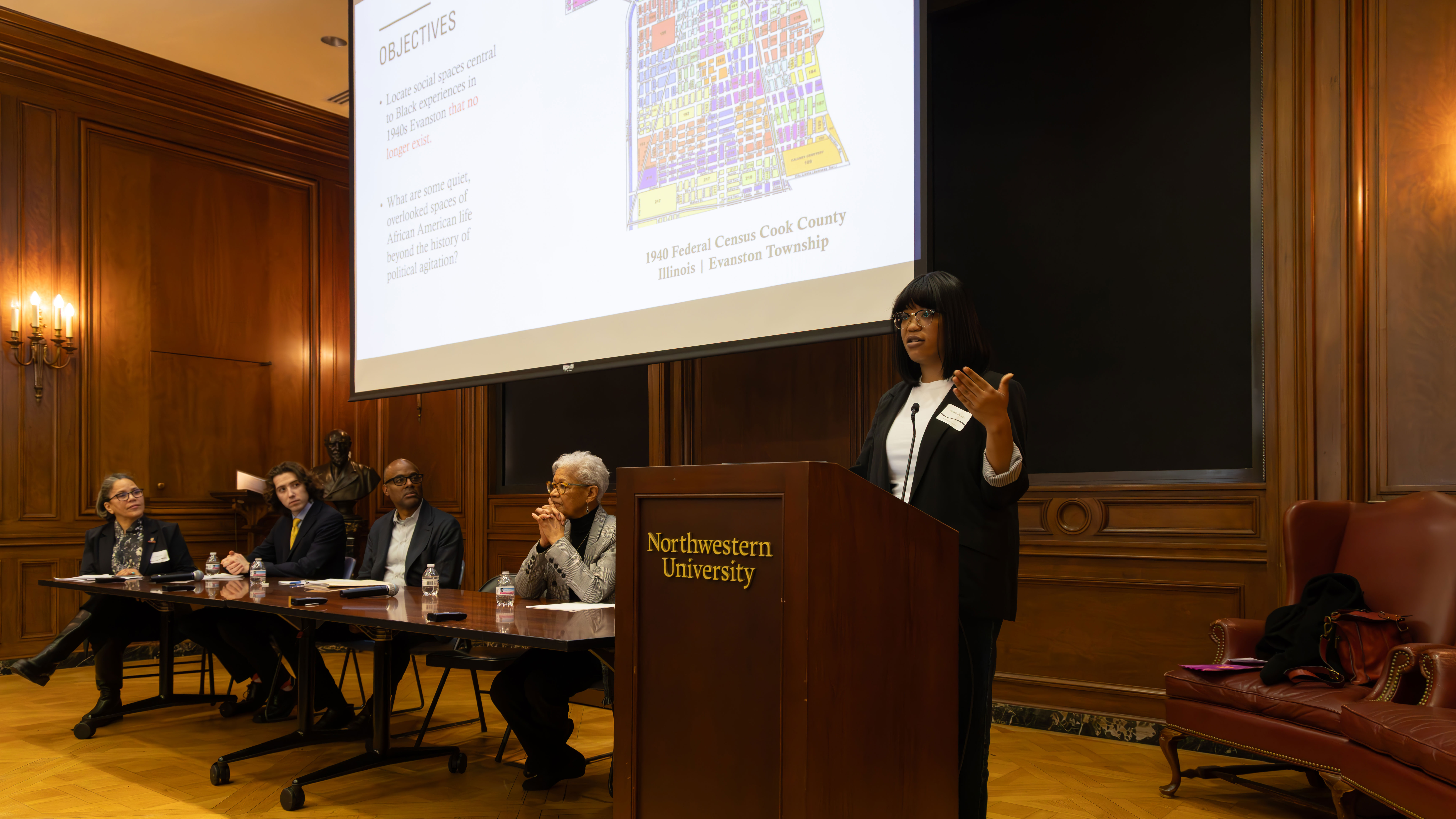 Photo: At the panel - Laurice Bell, Drew Meinecke, Brett Gadsden, Colette Allen, and Mikala Stokes