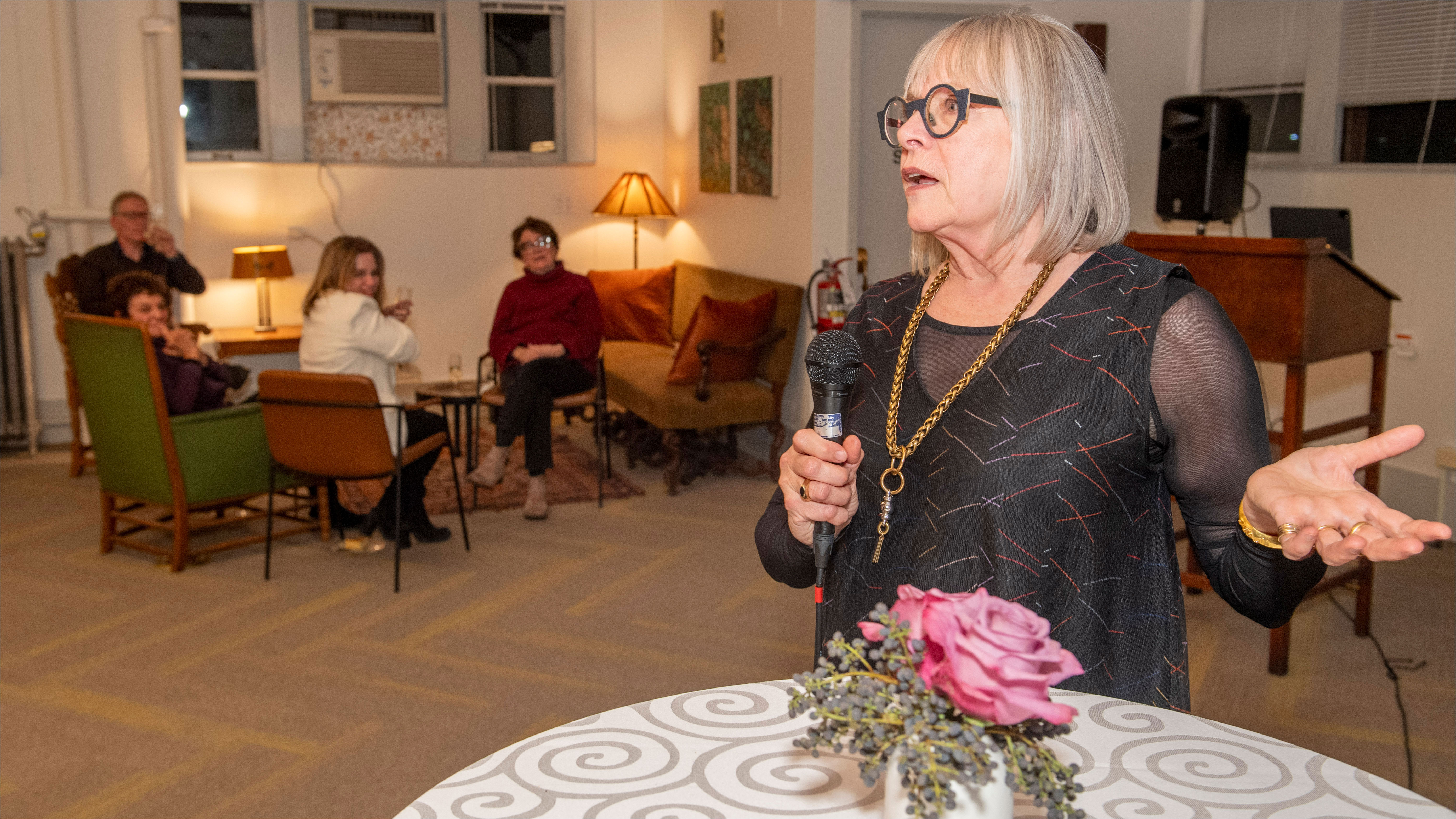 Dyan Elliot in mid-speech at retirement party